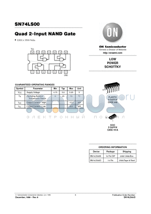 SN74LS00D datasheet - Quad 2-Input NAND Gate