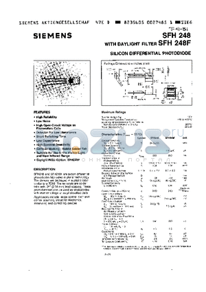 SFH248F datasheet - WITH DAYLIGHT FILTER SILICON DIFFERENTIAL PHOTODIODE