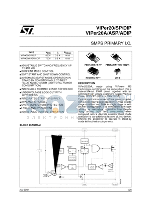 VIPER20 datasheet - SMPS PRIMARY I.C.