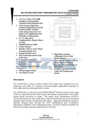 TC246CYM-B0 datasheet - 680 x 500 PIXEL IMPACTRONTM COMPLEMENTARY COLOR CCD IMAGE SENSOR
