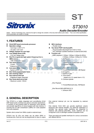 ST3010 datasheet - Audio Decoder/Encoder