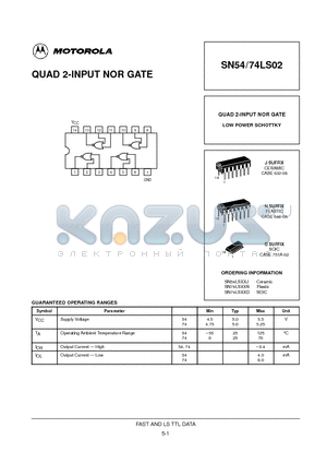 SN74LS02N datasheet - QUAD 2-INPUT NOR GATE