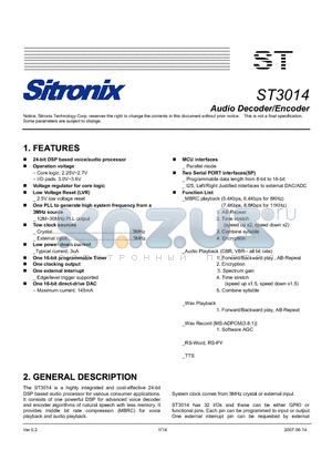 ST3014 datasheet - Audio Decoder/Encoder