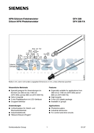 SFH309F datasheet - NPN-Silizium-Fototransistor Silicon NPN Phototransistor