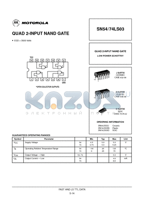 SN74LS03D datasheet - QUAD 2-INPUT NAND GATE