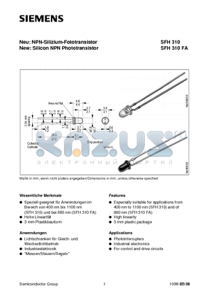 SFH310 datasheet - Neu: NPN-Silizium-Fototransistor New: Silicon NPN Phototransistor