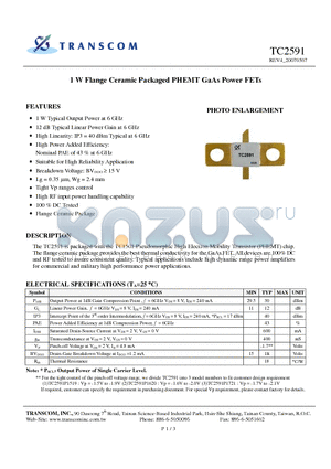 TC2591 datasheet - 1 W Flange Ceramic Packaged PHEMT GaAs Power FETs