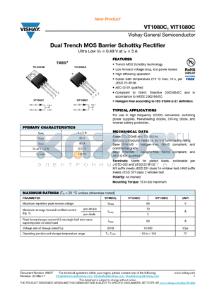 VIT1080C-M3-4W datasheet - Dual Trench MOS Barrier Schottky Rectifier