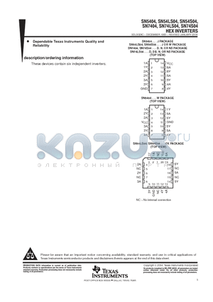 SN74LS04D datasheet - HEX INVERTERS