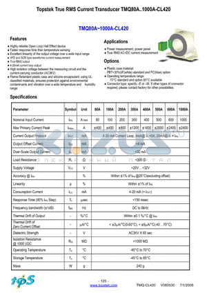 TMQ1000A-CL420 datasheet - Topstek True RMS Current Transducer