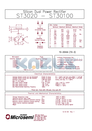 ST3080 datasheet - Silicon Dual Power Rectifier