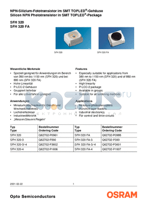 SFH320-4 datasheet - NPN-Silizium-Fototransistor im SMT TOPLED