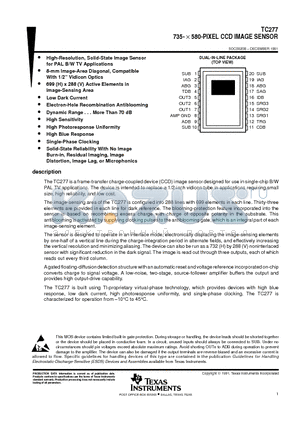 TC277-20 datasheet - 735-  580-PIXEL CCD IMAGE SENSOR