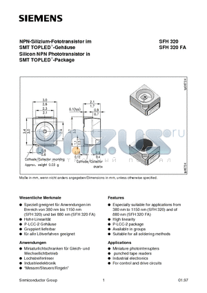 SFH320F-3 datasheet - NPN-Silizium-Fototransistor im SMT TOPLEDa-Gehause Silicon NPN Phototransistor in SMT TOPLEDa-Package
