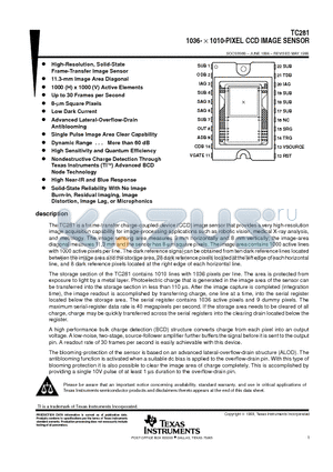 TC281 datasheet - 1036-  1010-pixel ccd image sensor