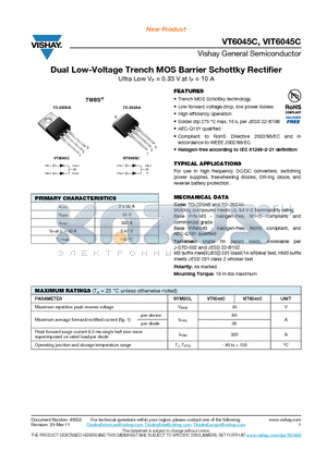 VIT6045C datasheet - Dual Low-Voltage Trench MOS Barrier Schottky Rectifier