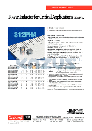 ST312PHA102KLZ datasheet - Power Inductor for Critical Applications