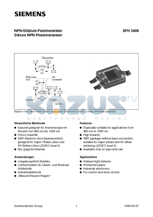 SFH3400-2 datasheet - NPN-Silizium-Fototransistor Silicon NPN Phototransistor