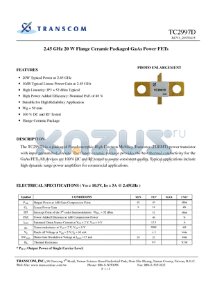 TC2997D datasheet - 2.45 GHz 20 W Flange Ceramic Packaged GaAs Power FETs