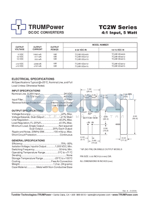 TC2W-5D2415 datasheet - DC/DC CONVERTERS 4:1 Input, 5 Watt