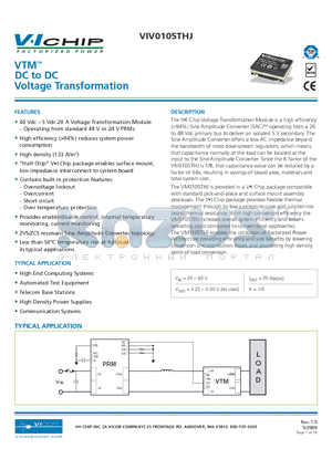 VIV0105MHJ datasheet - DC to DC Voltage Transformation
