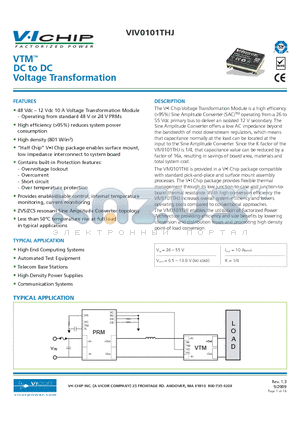 VIV0101MHJ datasheet - DC to DC Voltage Transformation