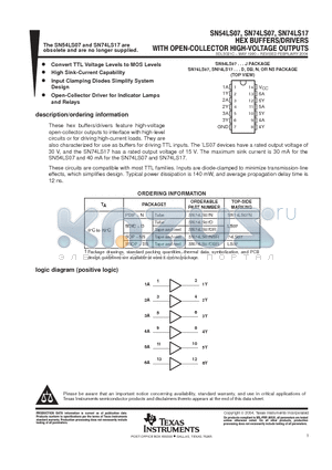 SN74LS07DBLE datasheet - HEX BUFFERS/DRIVERS WITH OPEN-COLLECTOR HIGH-VOLTAGE OUTPUTS