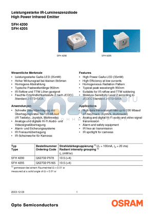 SFH4205 datasheet - Leistungsstarke IR-Lumineszenzdiode