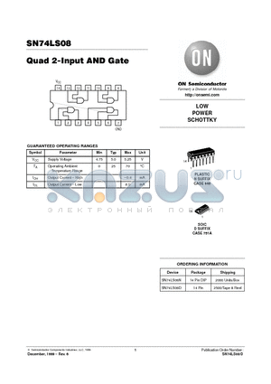 SN74LS08 datasheet - LOW POWER SCHOTTKY