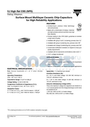 VJ0402A102CLQAC2L datasheet - Surface Mount Multilayer Ceramic Chip Capacitors for High Reliability Applications