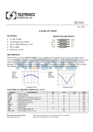 TC3151 datasheet - 2.4 GHz 2W MMIC