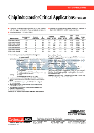 ST319RAD10NJLZ datasheet - Chip Inductors for Critical Applications