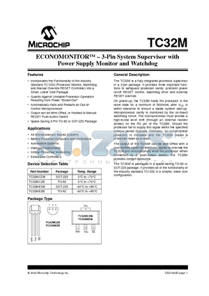 TC32MCZB datasheet - ECONOMONITOR. 3-Pin System Supervisor with Power Supply Monitor and Watchdog