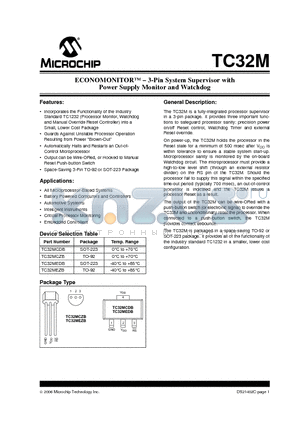 TC32MCZB datasheet - ECONOMONITOR- 3-Pin System Supervisor with Power Supply Monitor and Watchdog