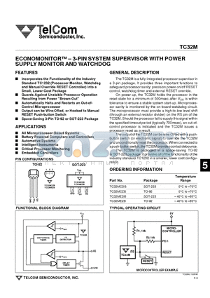 TC32MEZB datasheet - ECONOMONITOR - 3-PIN SYSTEM SUPERVISOR WITH POWER SUPPLY MONITOR AND WATCHDOG