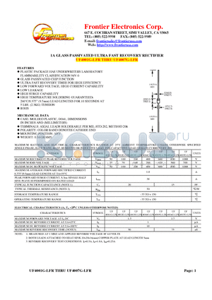 UF4002G-LFR datasheet - 1A GLASS PASSIVATED ULTRA FAST RECOVERY RECTIFIER