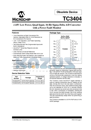 TC3404_05 datasheet - 1.8V Low Power, Quad Input, 16-Bit Sigma-Delta A/D Converter with a Power Fault Monitor