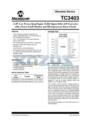 TC3403_05 datasheet - 1.8V Low Power, Quad Input, 16-Bit Sigma-Delta A/D Converter with a Power Fault Monitor and Microprocessor Reset Circuit