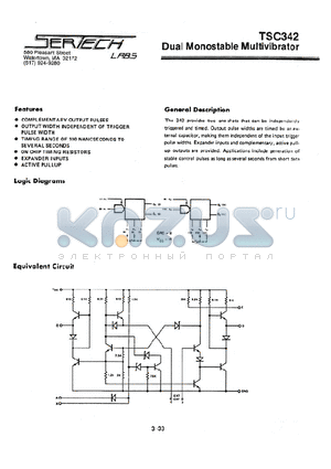 TC342 datasheet - DUAL MONOSTABLE MULTIVIBRATOR