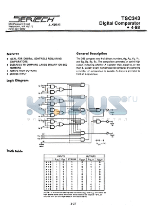 TC343 datasheet - DIGITAL COMPARATOR
