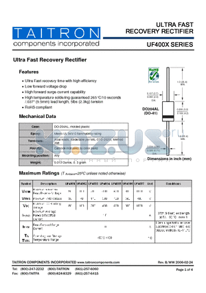 UF4003 datasheet - ULTRA FAST RECOVERY RECTIFIER