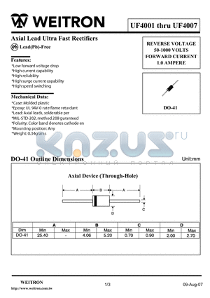 UF4003 datasheet - Axial Lead Ultra Fast Rectifiers