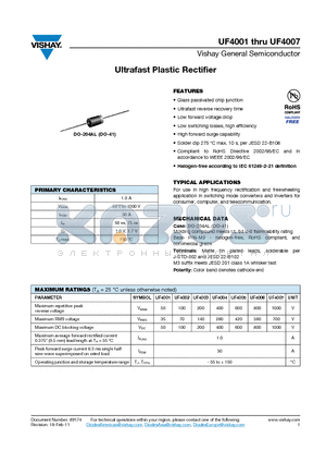 UF4003 datasheet - Ultrafast Plastic Rectifier