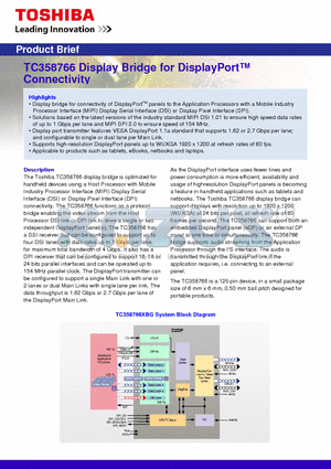 TC358760 datasheet - TC358766 Display Bridge for DisplayPort Connectivity