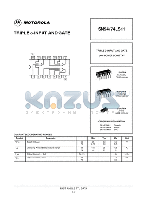 SN74LS11D datasheet - TRIPLE 3-INPUT AND GATE