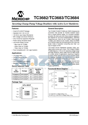 TC3682 datasheet - Inverting Charge Pump Voltage Doublers with Active Low Shutdown