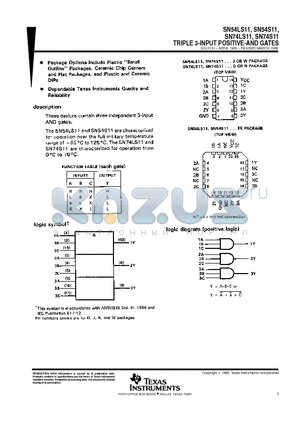 SN74LS11N datasheet - TRIPLE 3-INPUT POSITIVE-AND GATES