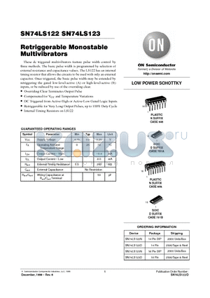 SN74LS122D datasheet - LOW POWER SCHOTTKY