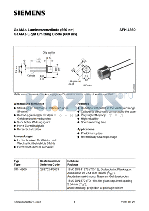 SFH4860 datasheet - GaAlAs-Lumineszenzdiode 660 nm GaAlAs Light Emitting Diode 660 nm