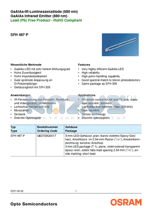 SFH487P datasheet - GaAIAs-IR-Lumineszenzdiode (880 nm)